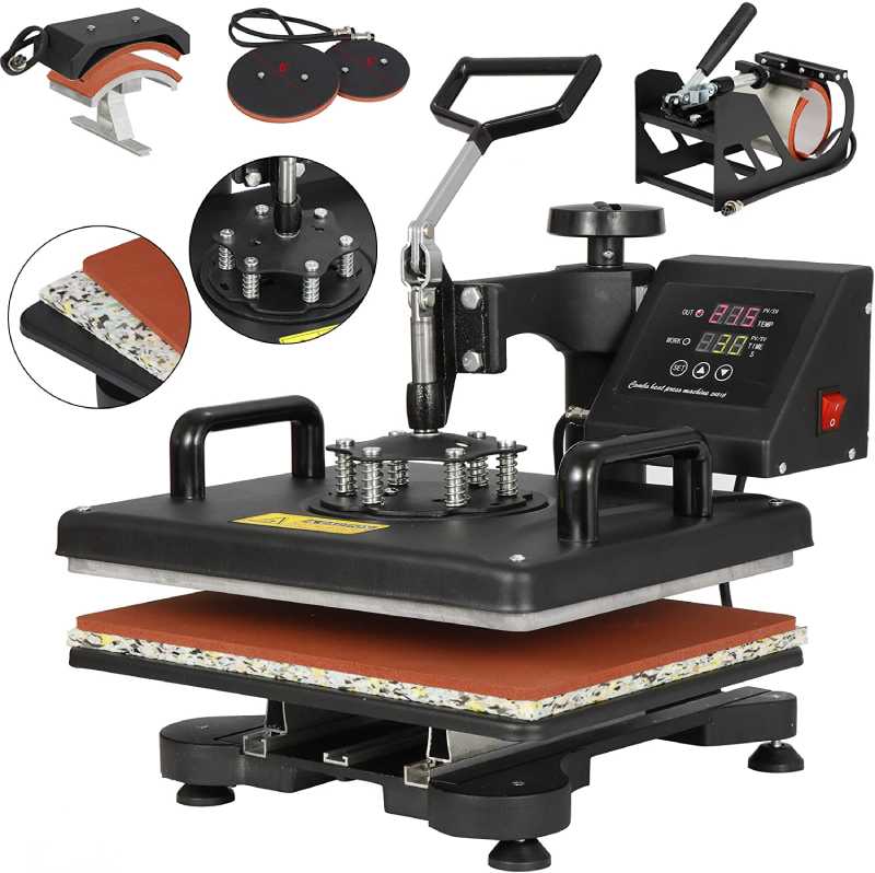 F2C Pro 5 in 1 Swing-Away Digital Transfer Sublimation Heat Press Machine Hat/Mug/Plate/Cap/T-Shirt Multifunction New Black (5 in 1 Swing Away)